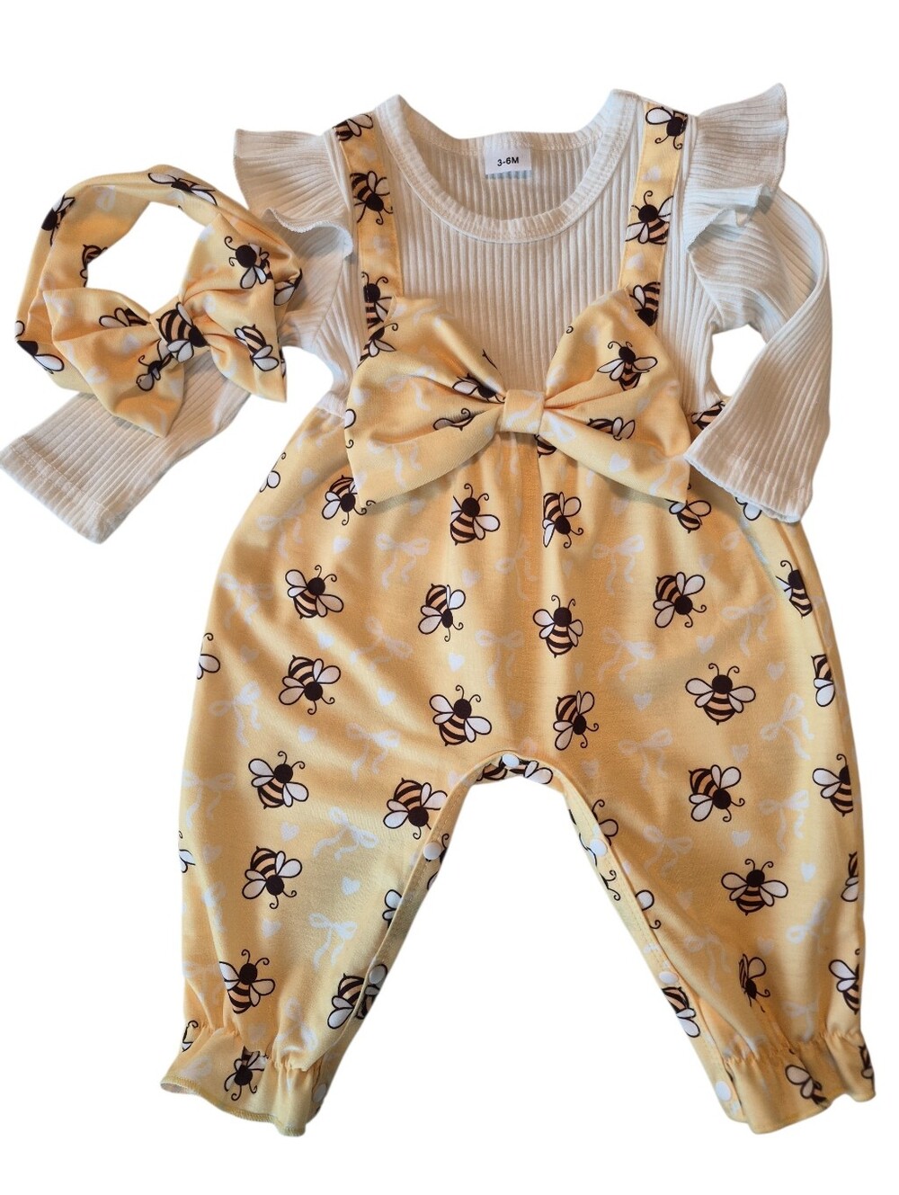 Baby Girl Romper With Headband 3-6M Boutique Style Bee Print